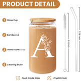 Monogram A Initial Glass Cup 16 Oz Can Coffee Cups with Lid and Straw